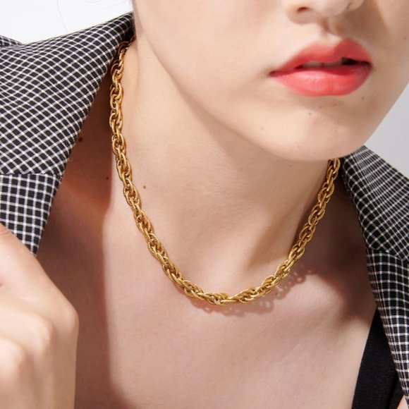 New 18K Gold Plated Chunky Link Chain Necklace 9a - Picture 9 of 9